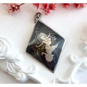 Mekkala Goddess  Siam Sterling Silver Vintage Nielloware Brooch | Pendant